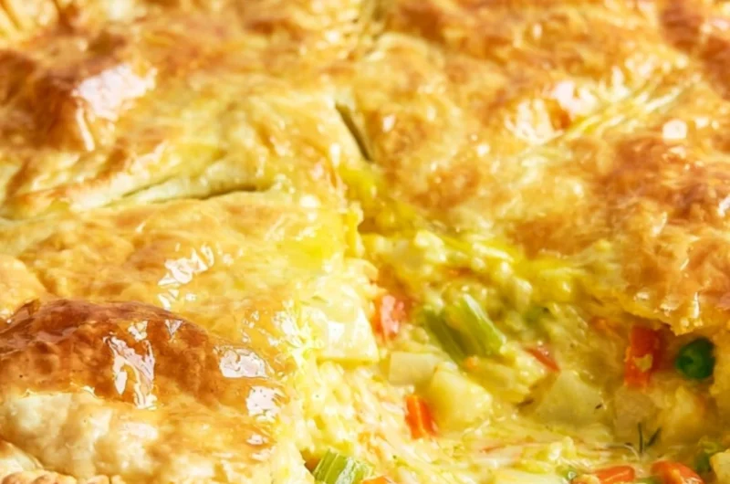 Delicious Vegetable Pot Pie with colorful vegetables and a golden crust